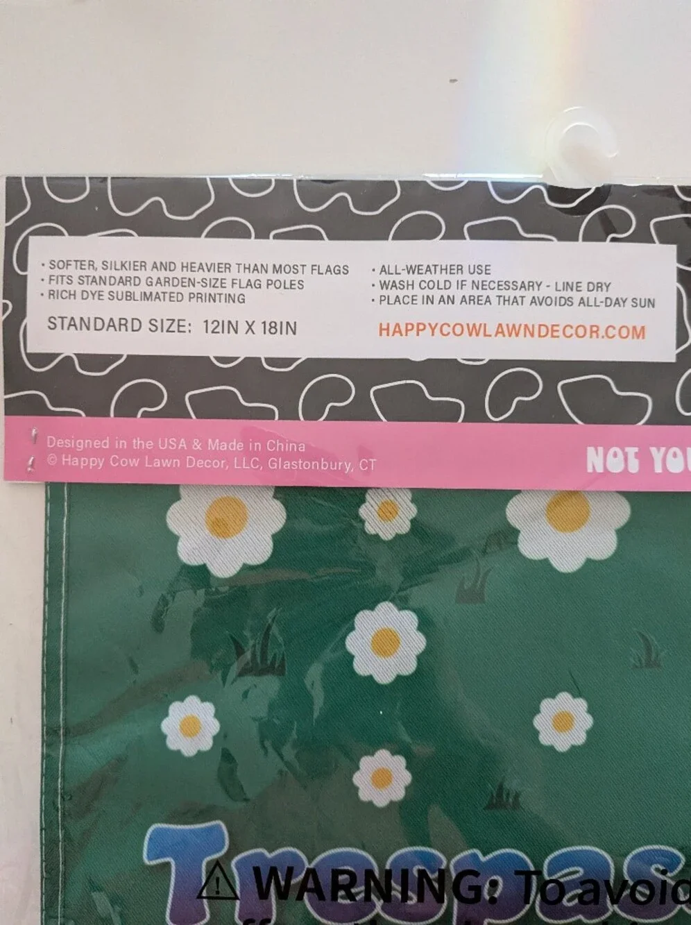 Happy Cow Trespassers Will Be Composted Garden Flag Skull Shovels Daisy 12x18